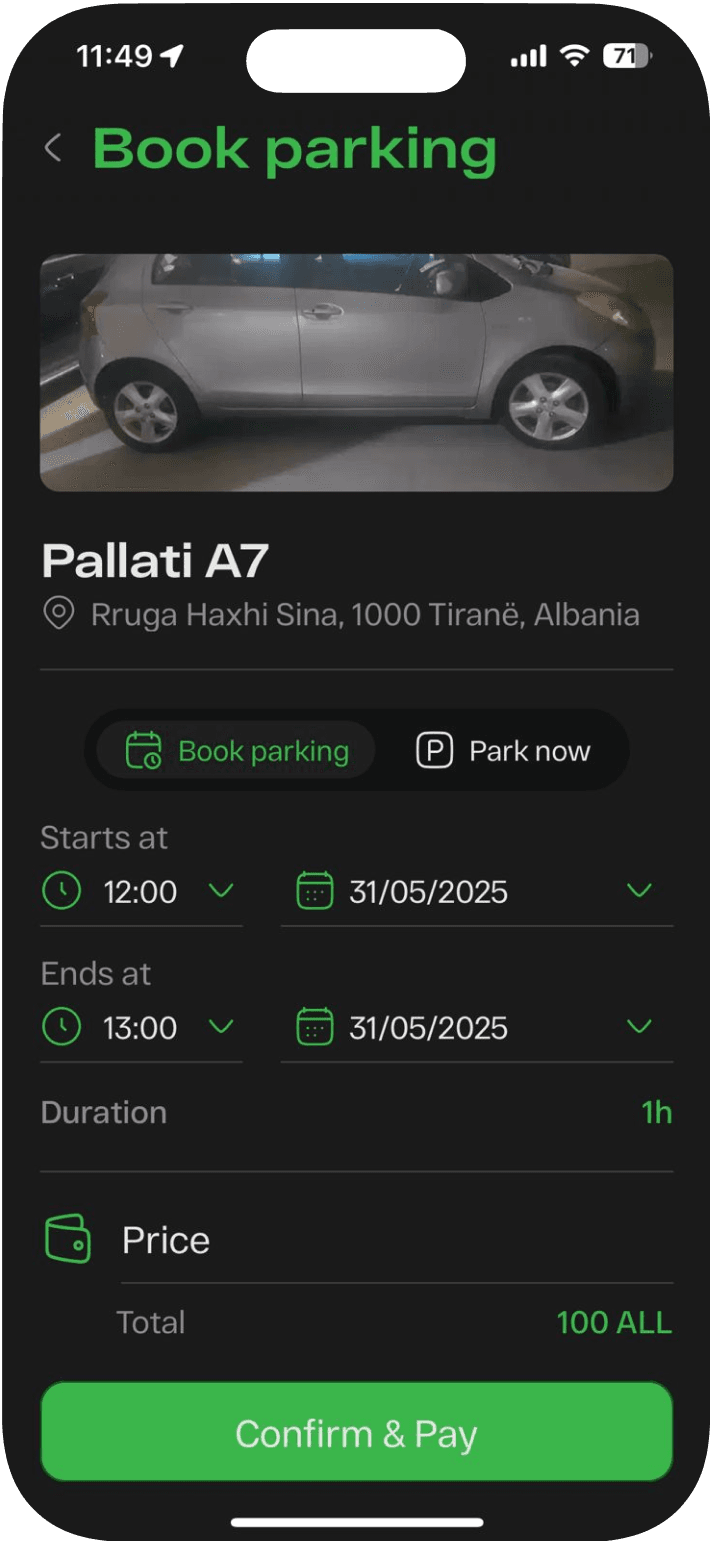 A live parking session countdown in the LookUp app