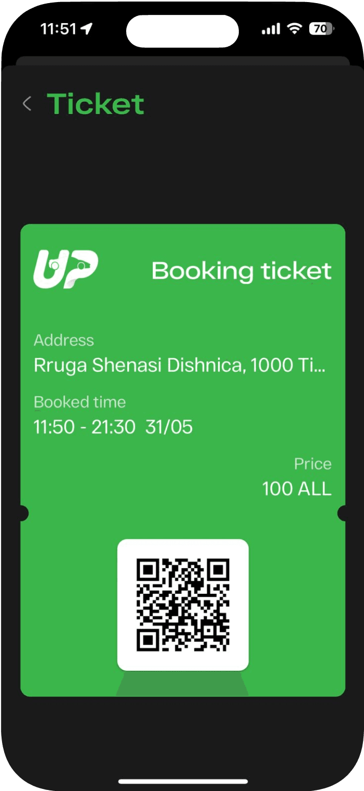 A confirmed booking with a QR ticket in the LookUp app